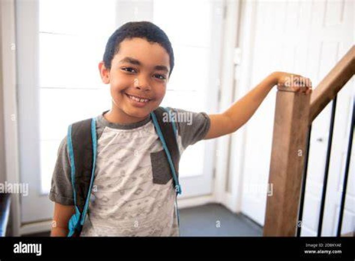 Boy Arrives Home From School Stock Photo Image of summer, knapsack