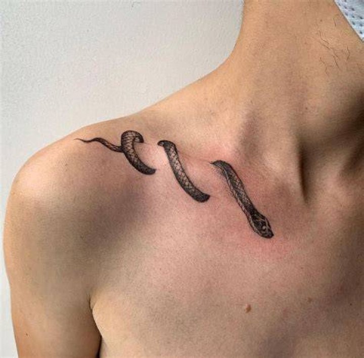 Collarbone Snake, Minimalist Blackwork Tattoo Tattoo Ideas For Men