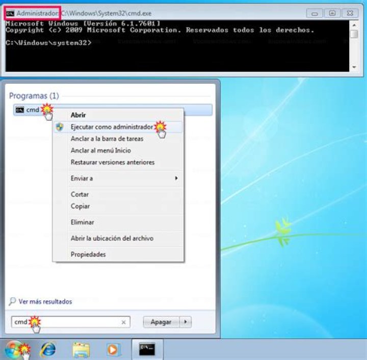 Como entrar en CMD como administrador en Windows 7?