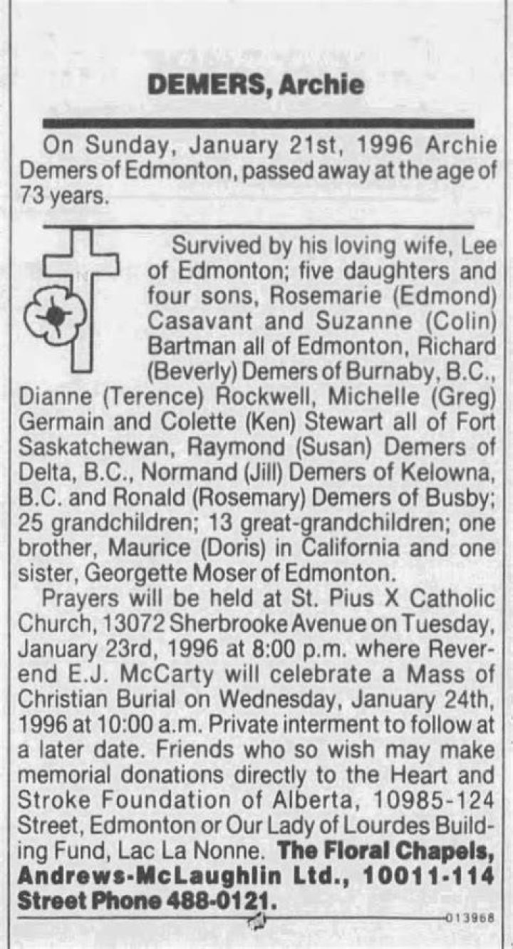 Derek Armbruster Obituary Edmonton Alberta, P/F Supervisor At Edmonton