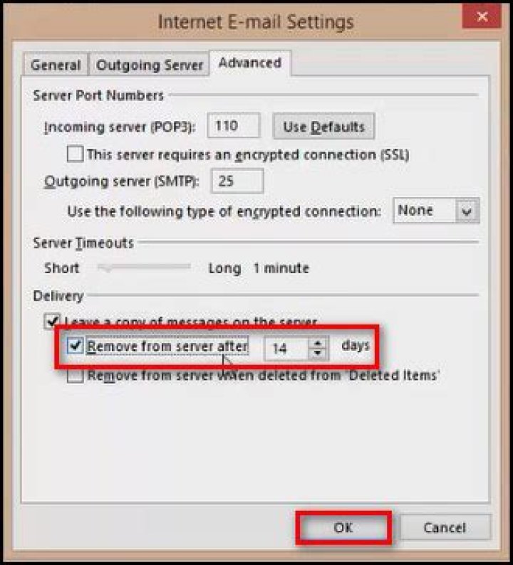 Does Outlook remove emails from server?