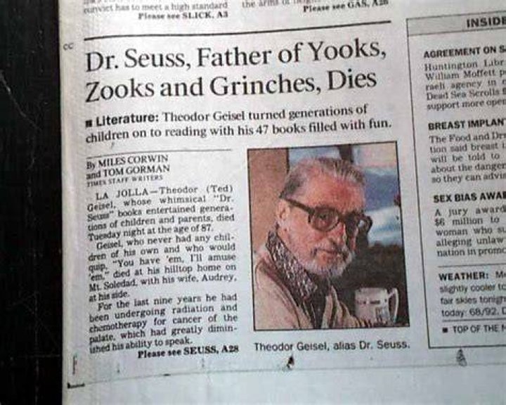 Dr. Seuss Cause of death: How Did Dr. Seuss Die?