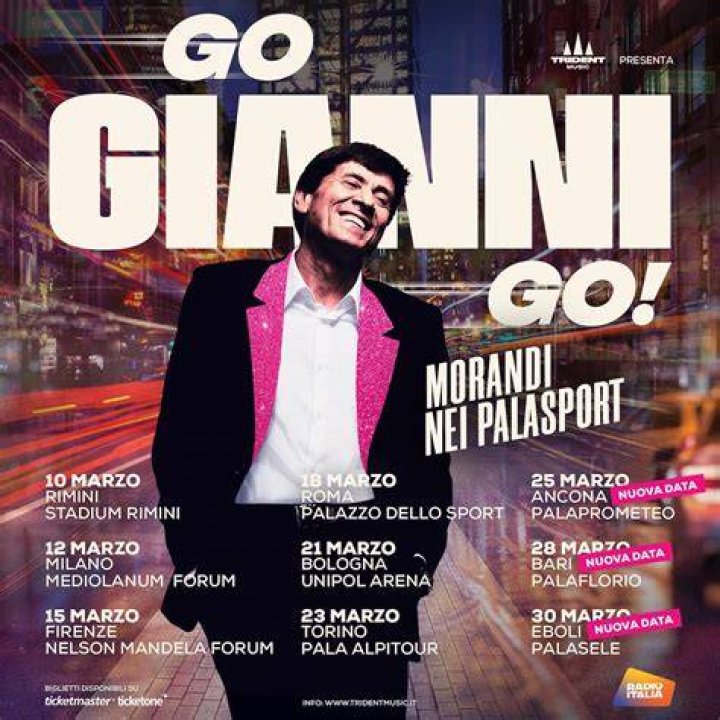 Gianni Morandi tour dates 2022 2023. Gianni Morandi tickets and