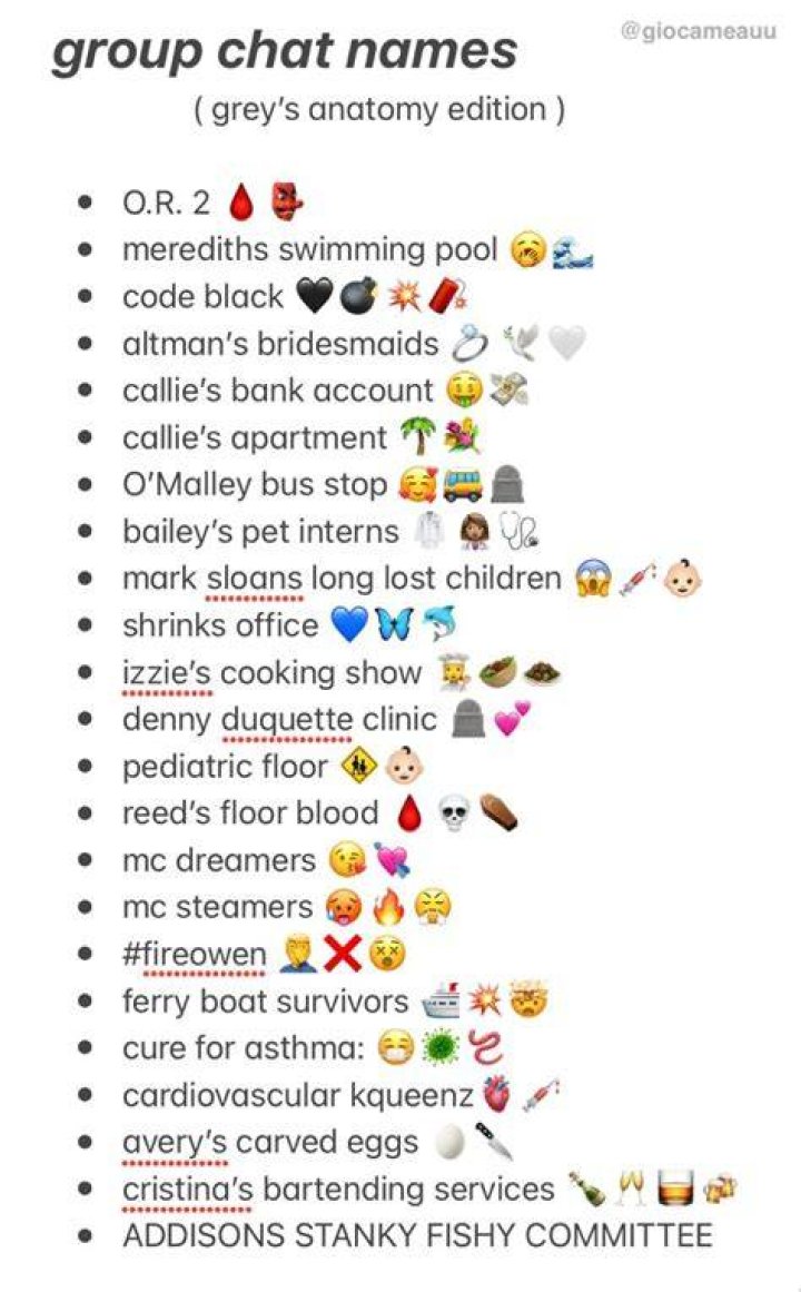 greys anatomy group chat names Group chat names, Group names ideas