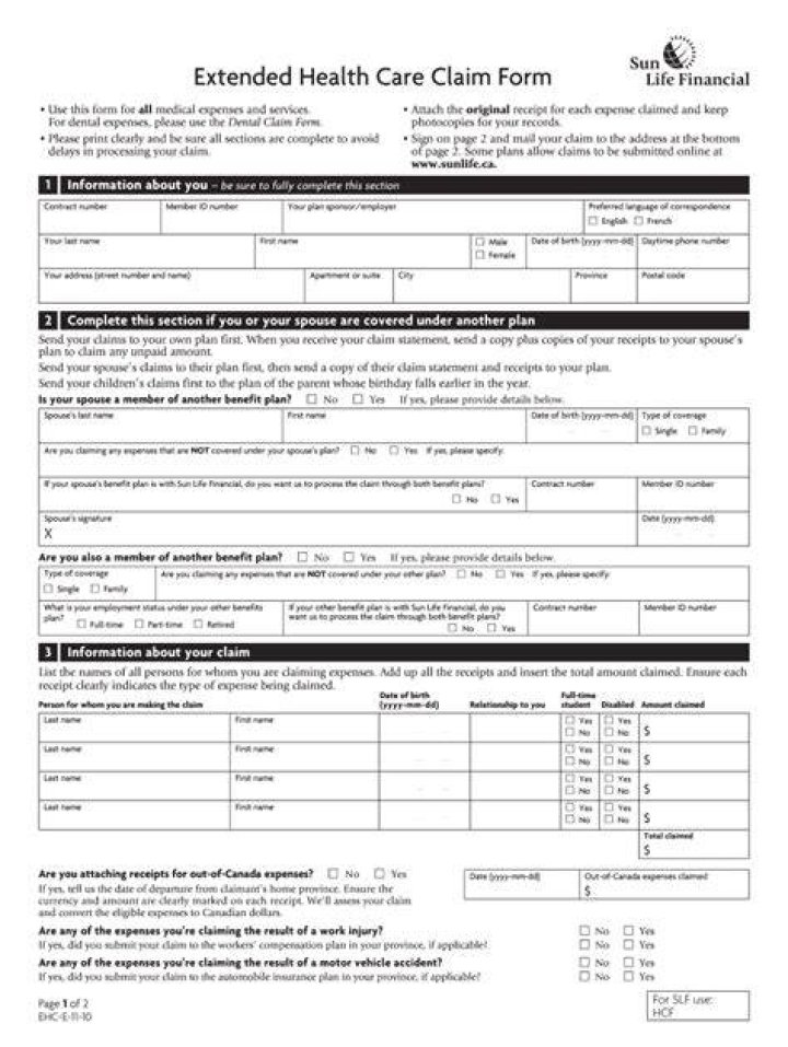 How do I fill out a Sun Life claim form?