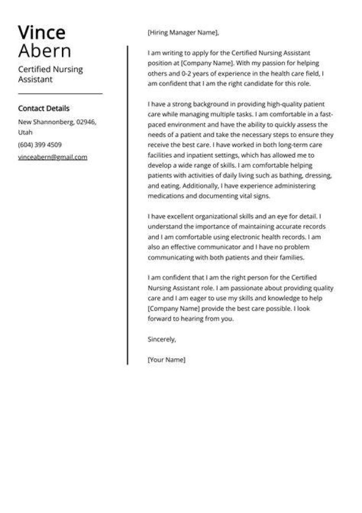 How do I write a cover letter for a nursing assistant?