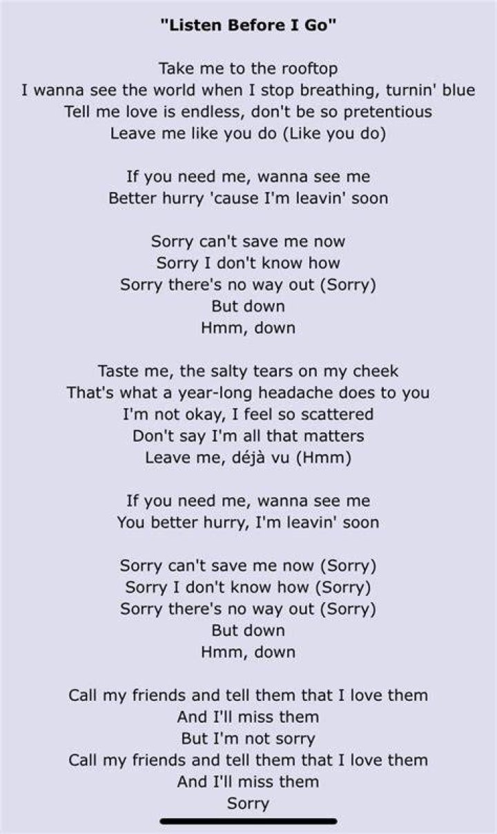 Listen Before I Go Lyrics