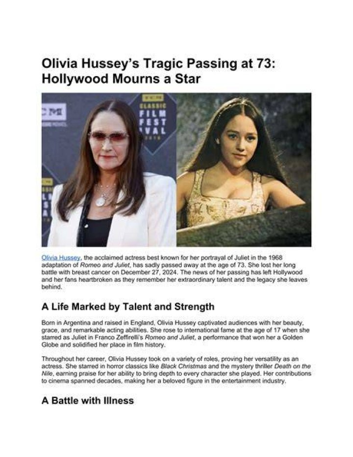 Olivia Montalvo Cause of death and Obituary