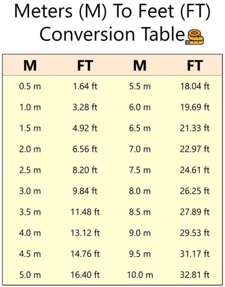 Printable Feet to Meters Conversion Chart