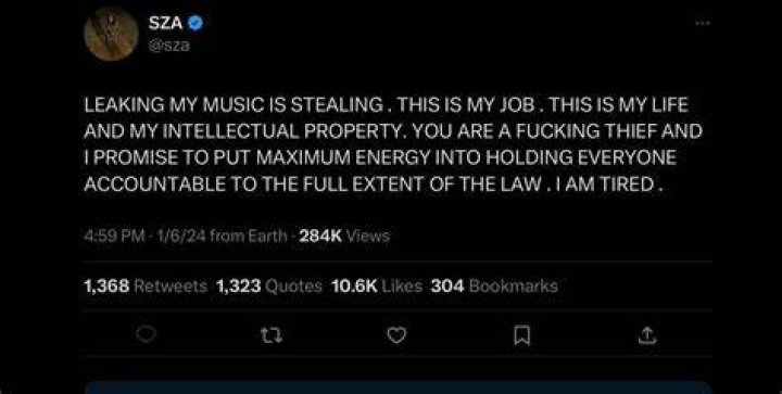 SZA Addresses Unreleased Music Leaked On Spotify
