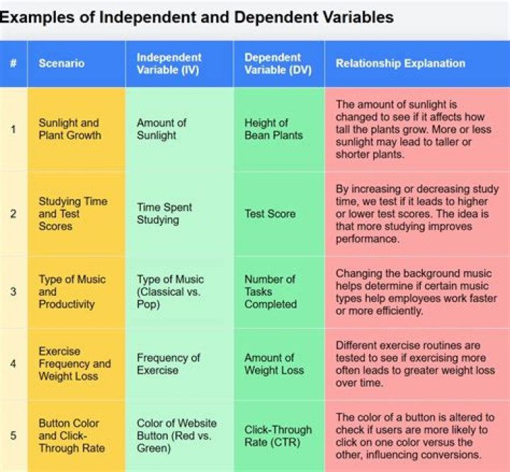 What are examples of independent variables in an experiment?