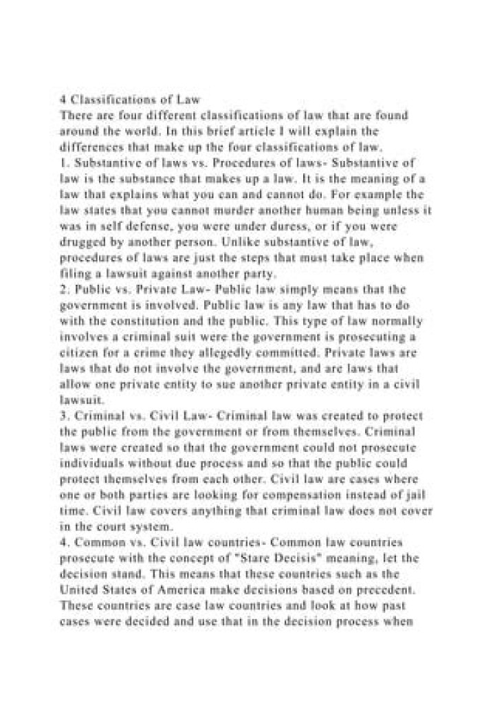 What are the classifications under substantive criminal law?