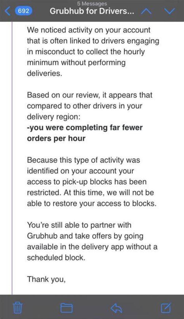 Will Grubhub deactivate you for dropping blocks? ·